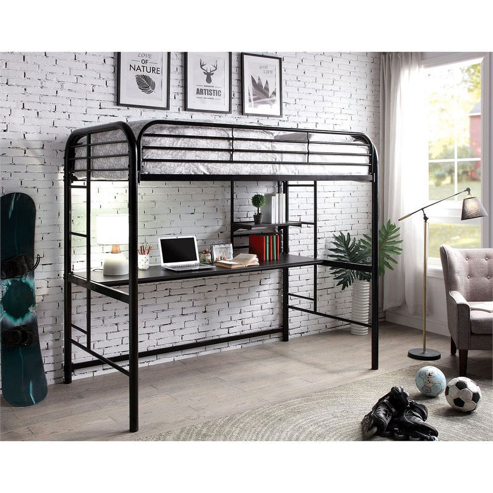 Furniture of America Kandice Metal Twin over Workstation Bunk Bed in Black