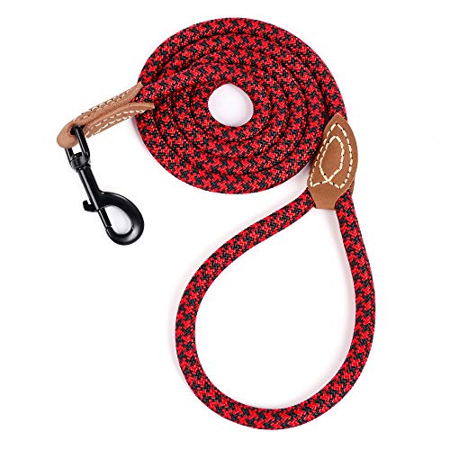 Mile High Life Mountain Climbing Dog Rope Leash with Heavy Duty Metal Sturdy Clasp Genuine Leather Tailored Connection with Strong Stitches 72 Inch (Pack of 1) Red Black