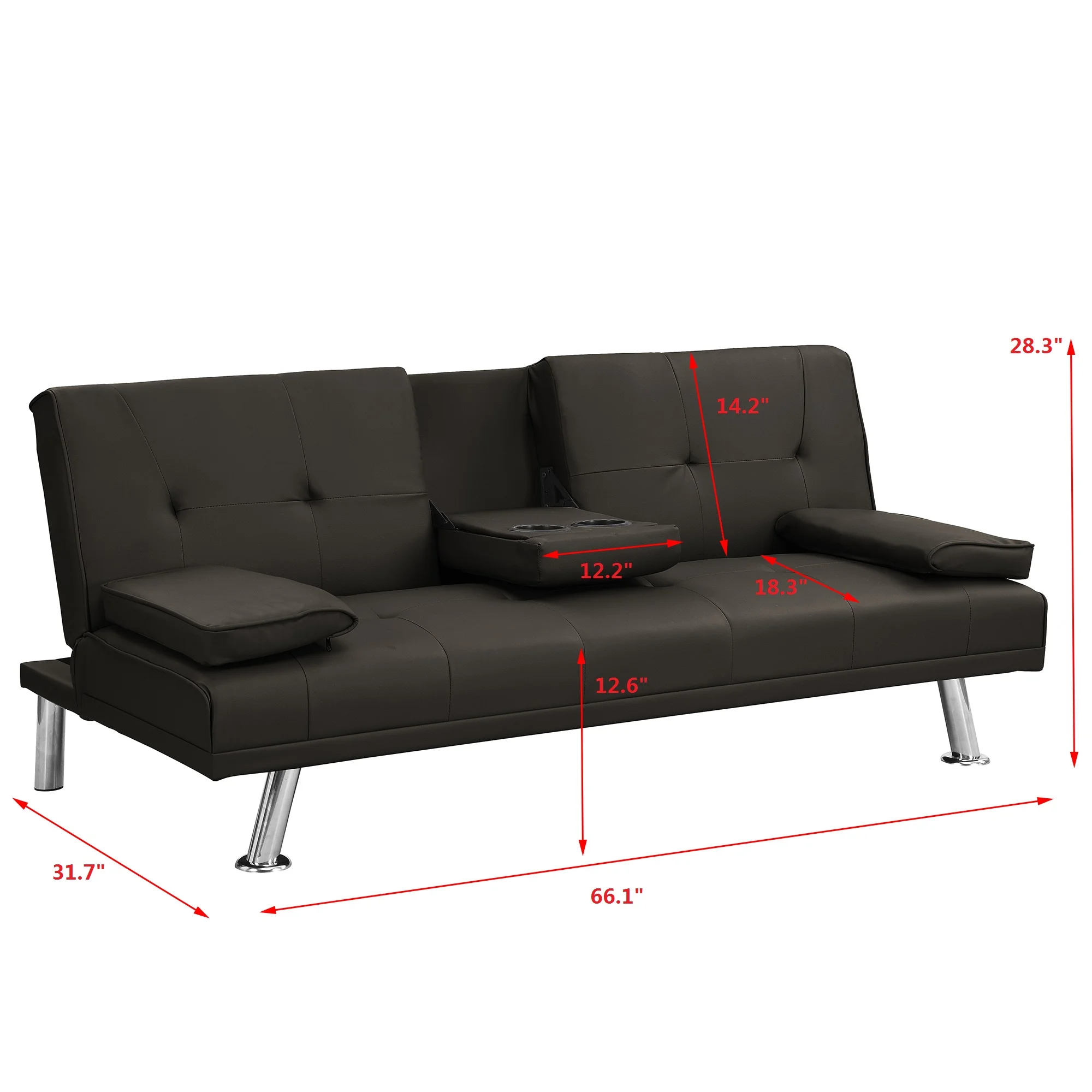 Sofa Bed with Armrest two holders wood frame