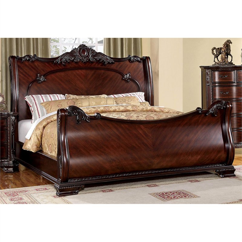 FOA Angelonia 3pc Brown Cherry Solid Wood Bedroom Set - Queen + 2 Nightstands