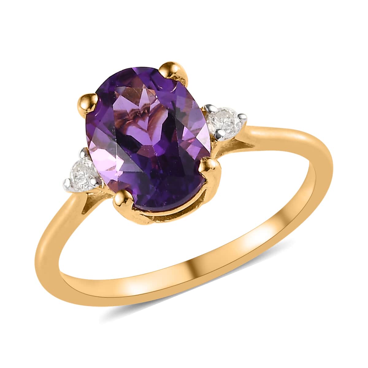 Shop LC Amethyst White Diamond Oval 925 Sterling Silver Vermeil Yellow Gold Plated Promise Ring for Women Jewelry Size 9 Ct 1.53 Birthday Gifts