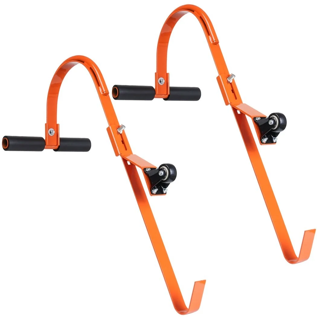 Ladder Roof Hooks, 2 Packs Heavy-Duty Alloy Steel Roof Step Ladder Hooks, Auxiliary Ladder Hooks for Safe Rooftop Access, with Wheels & Rubber Grip T-bars