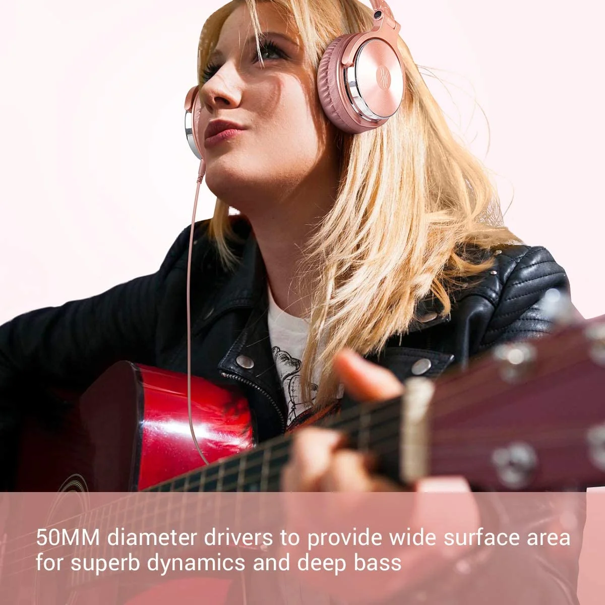 OneOdio Over Ear Headphones for Women and Girls, Wired Bass Stereo Sound Headsets with Share Port and 50mm Driver Rose Gold Headsets with Mic for PC Phone Laptop Guitar Piano Mp3/4 Tablet (Pink)