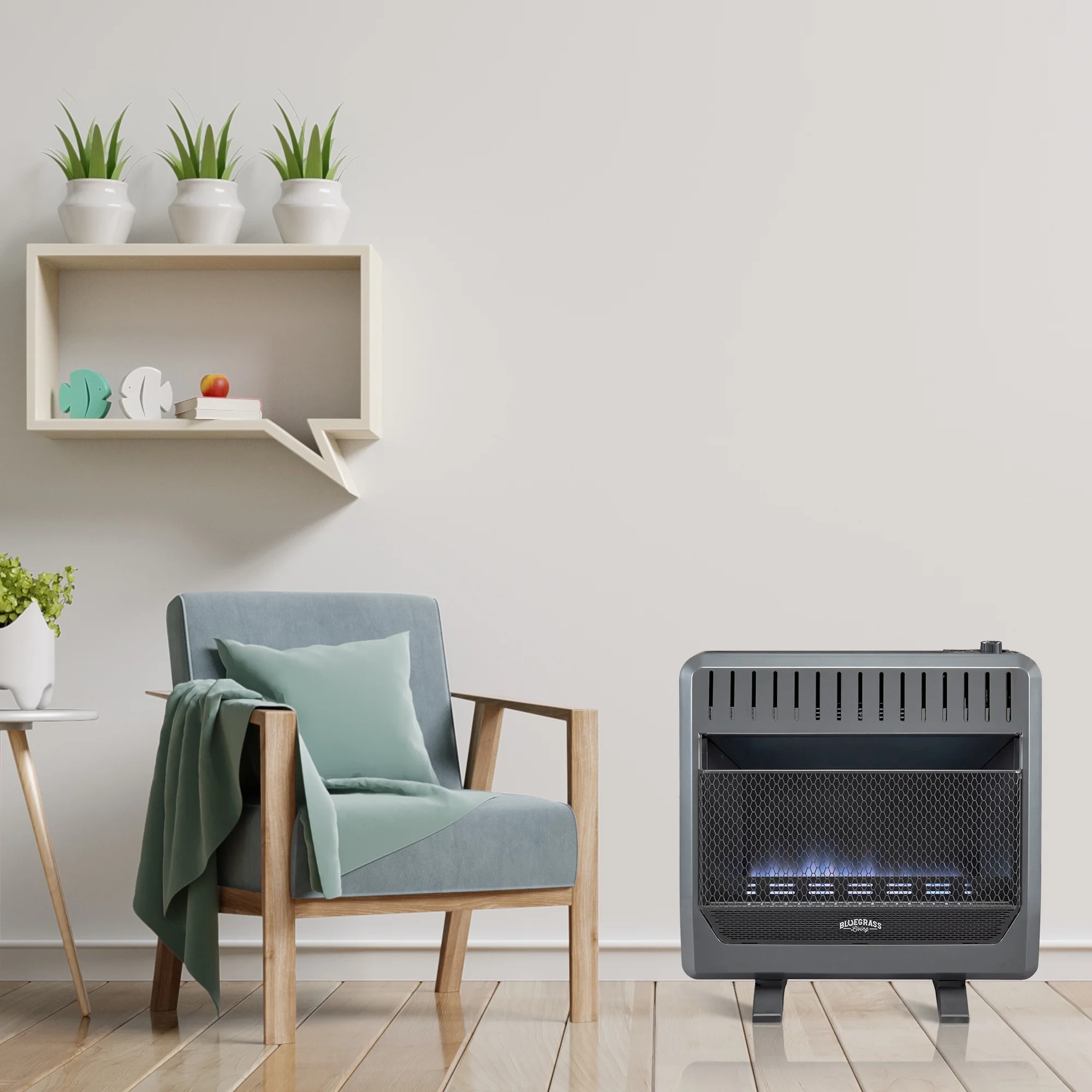 Bluegrass Living Propane Gas Vent Free Blue Flame Gas Space Heater With Blower and Base Feet - 30,000 BTU, T-Stat Control - Model# B30TPB-BB