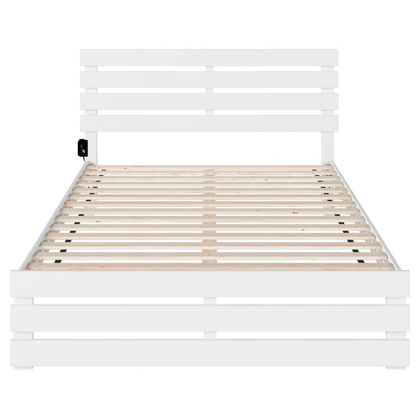 Bowery Hill Farmhouse Solid Wood Queen Bed w/ Footboard & USB Charger in White