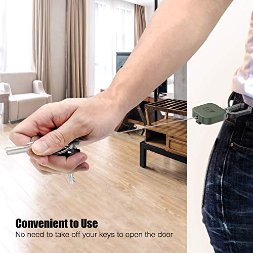 ELV Retractable ID Badge Holder, Heavy Duty Metal Body and Upgraded Cord, Carabiner Key Chain Metal Keychain with Belt Clip and 31 inch Wire Extension, Hold Up to 15 Keys and Tools Green