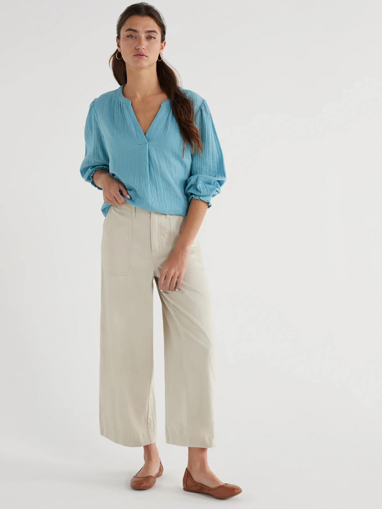 Time and Tru Women's Cropped Wide Leg Pants, Inseam 24