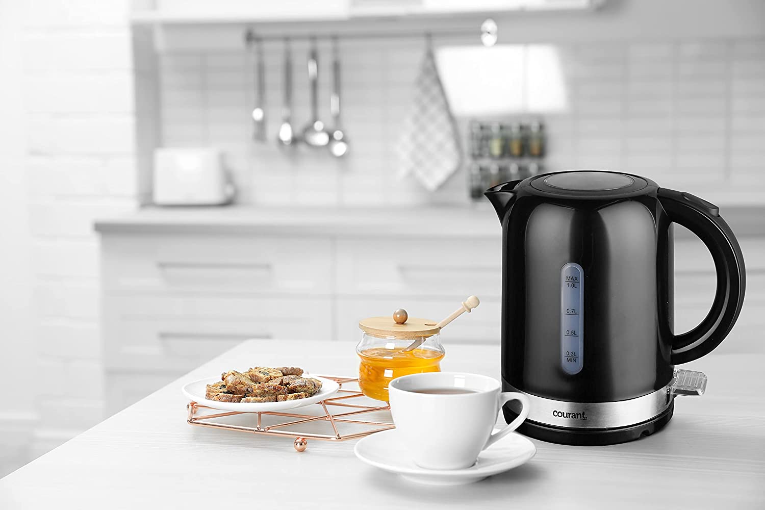 COUKEP102K 1-Liter Electric Kettle Cordless With LED Light, 1000W Power, Automatic Safety Shut-Off, Perfect For Tea/Coffee/Hot Chocolate/Soup/Hot Water, Black Color