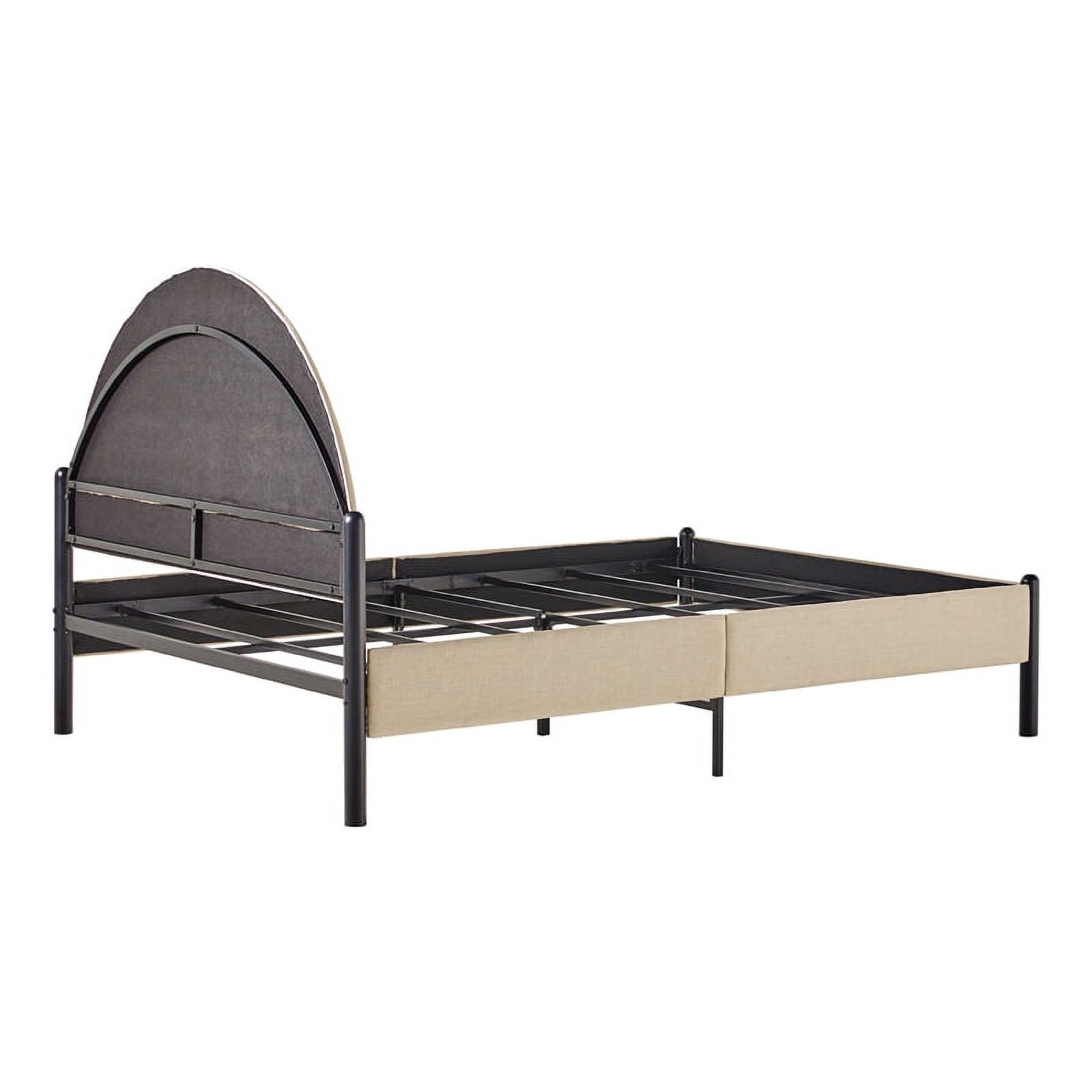Pemberly Row Upholstered Metal Queen Bed with Arched Headboard in Oatmeal