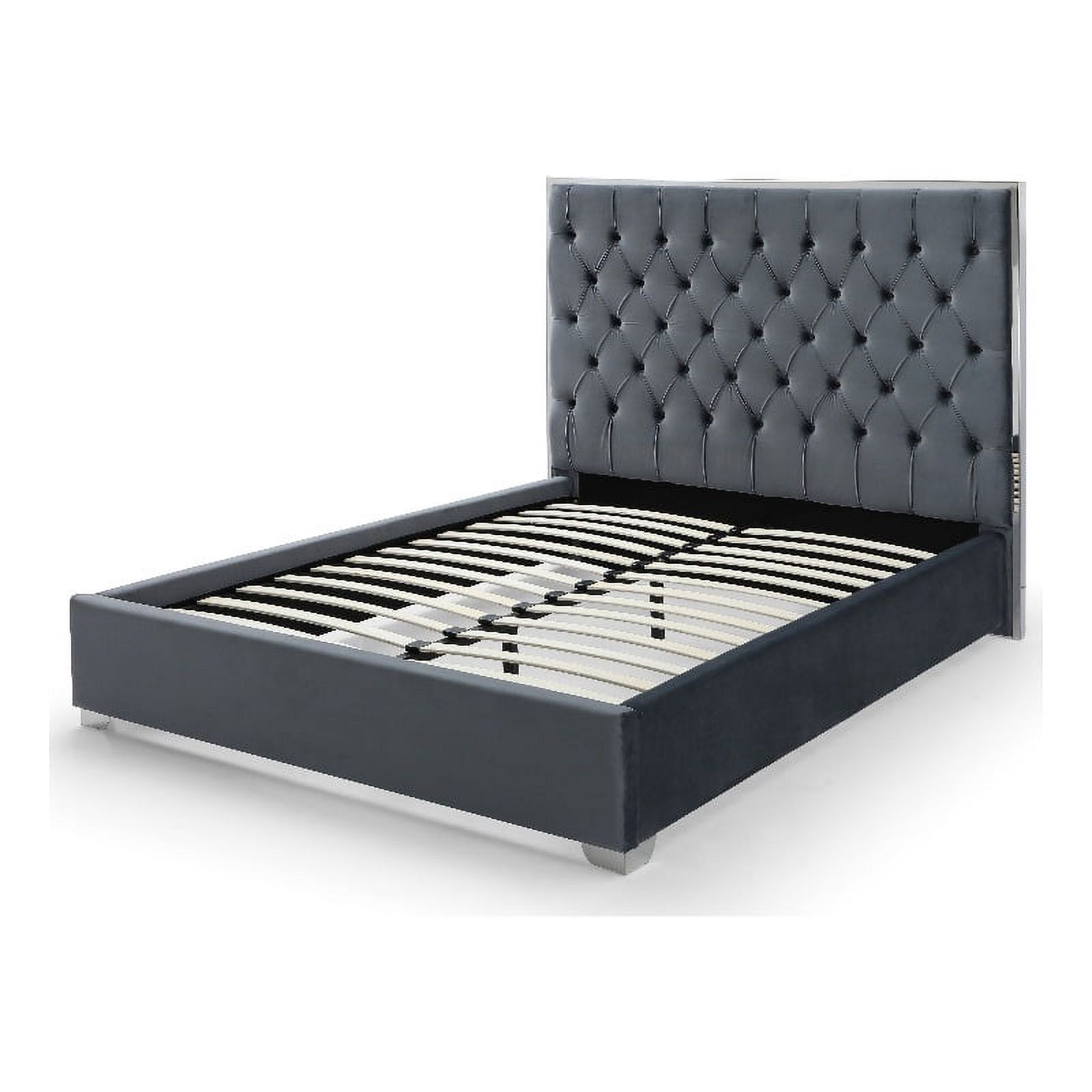 Better Home Products Sophia Velvet King Bed with Silver Metal Frame in Gray