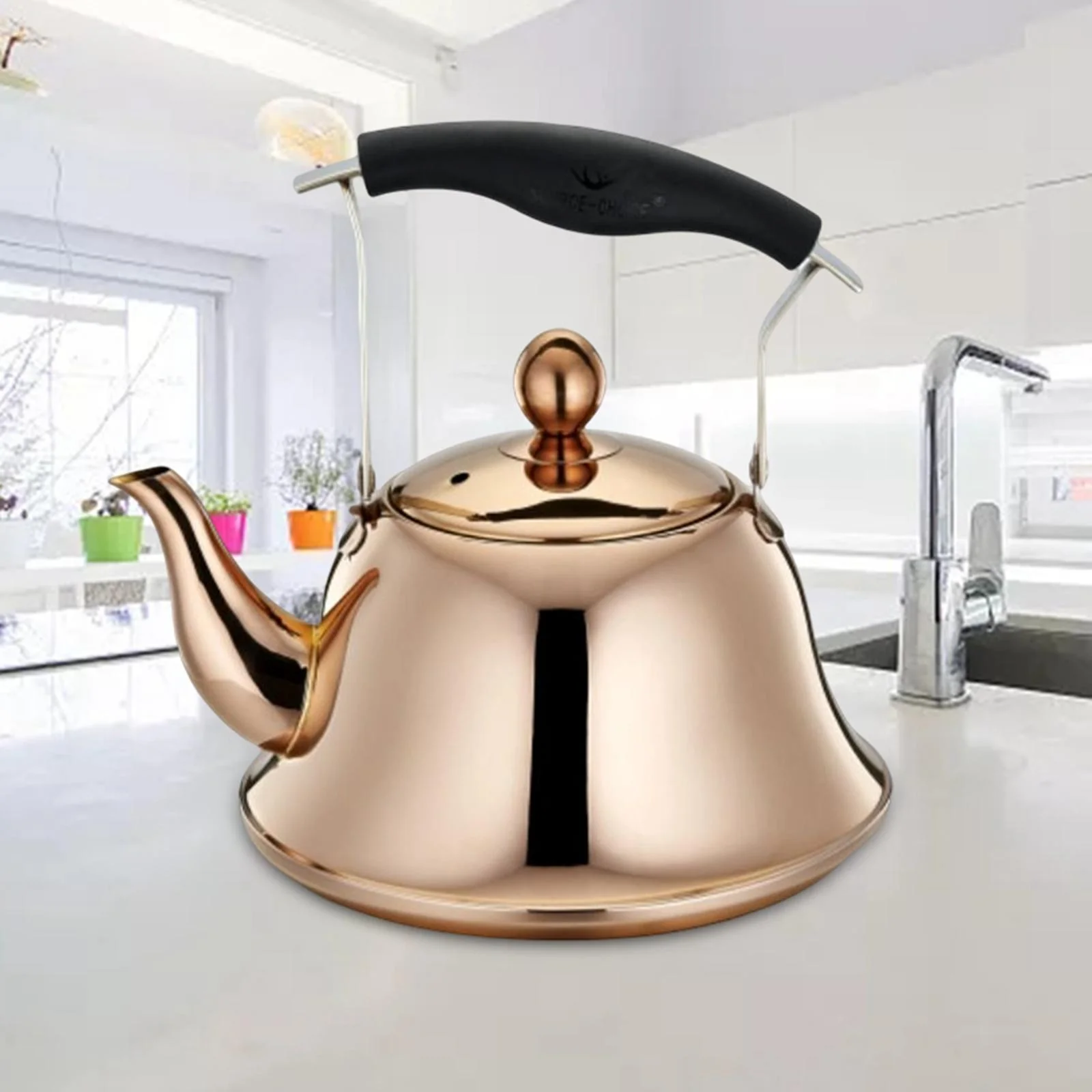 Household Whistling Kettle, Teapot Kettle Picnic Tea Pot 1L Large Capacity Kettle Sounding Kettle Induction Cookers , Rose en