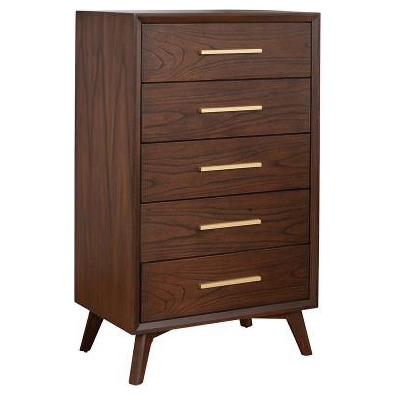 HomeRoots 524124 28 in. Solid Wood Five Drawer Chest, Walnut