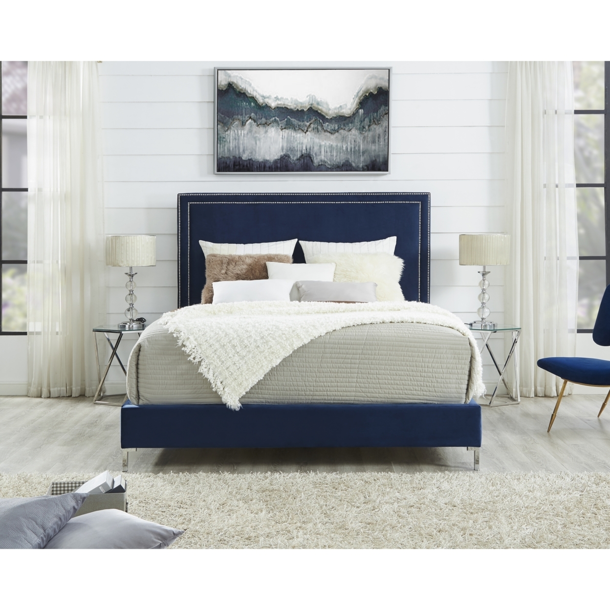 Valentina Velvet Platform Bedframe-Nailhead Trim-King- Queen- Full- Twin Size-Inspired Home