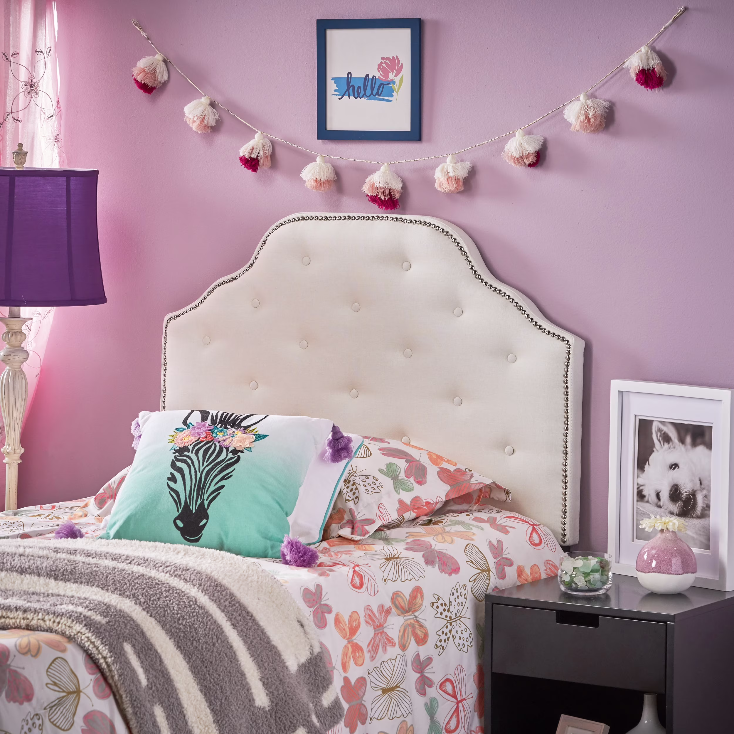 GDF Studio Gaius Contemporary Fabric Tufted Twin Headboard with Nailhead Trim, Ivory