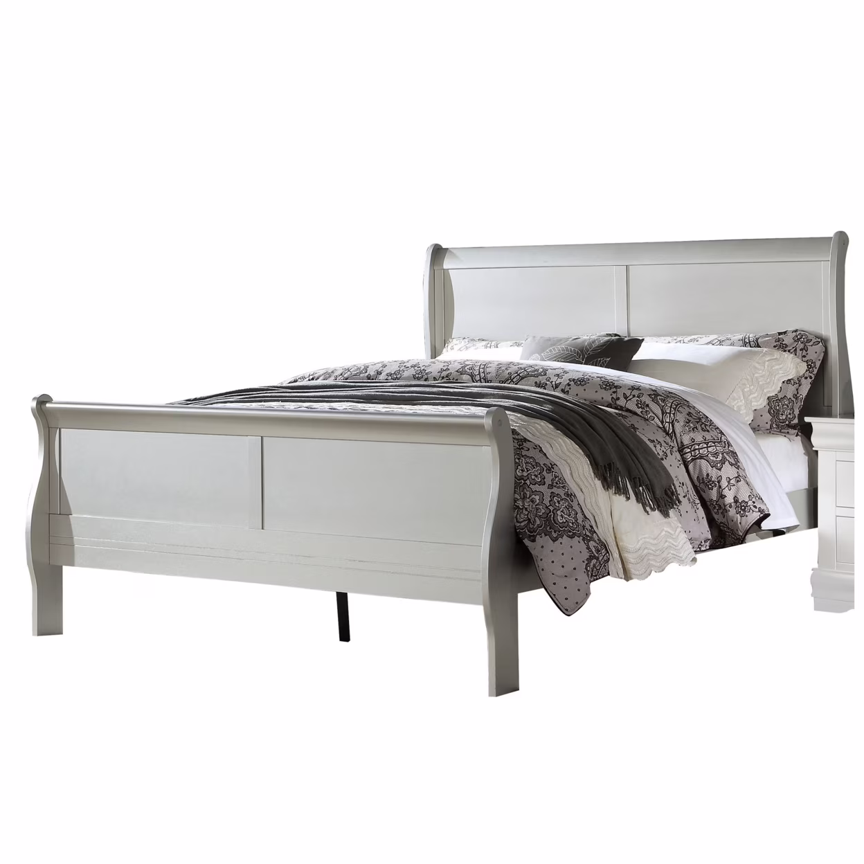 Sleigh Design Full Size Bed with Rectangular Thin Legs, Silver- Saltoro Sherpi