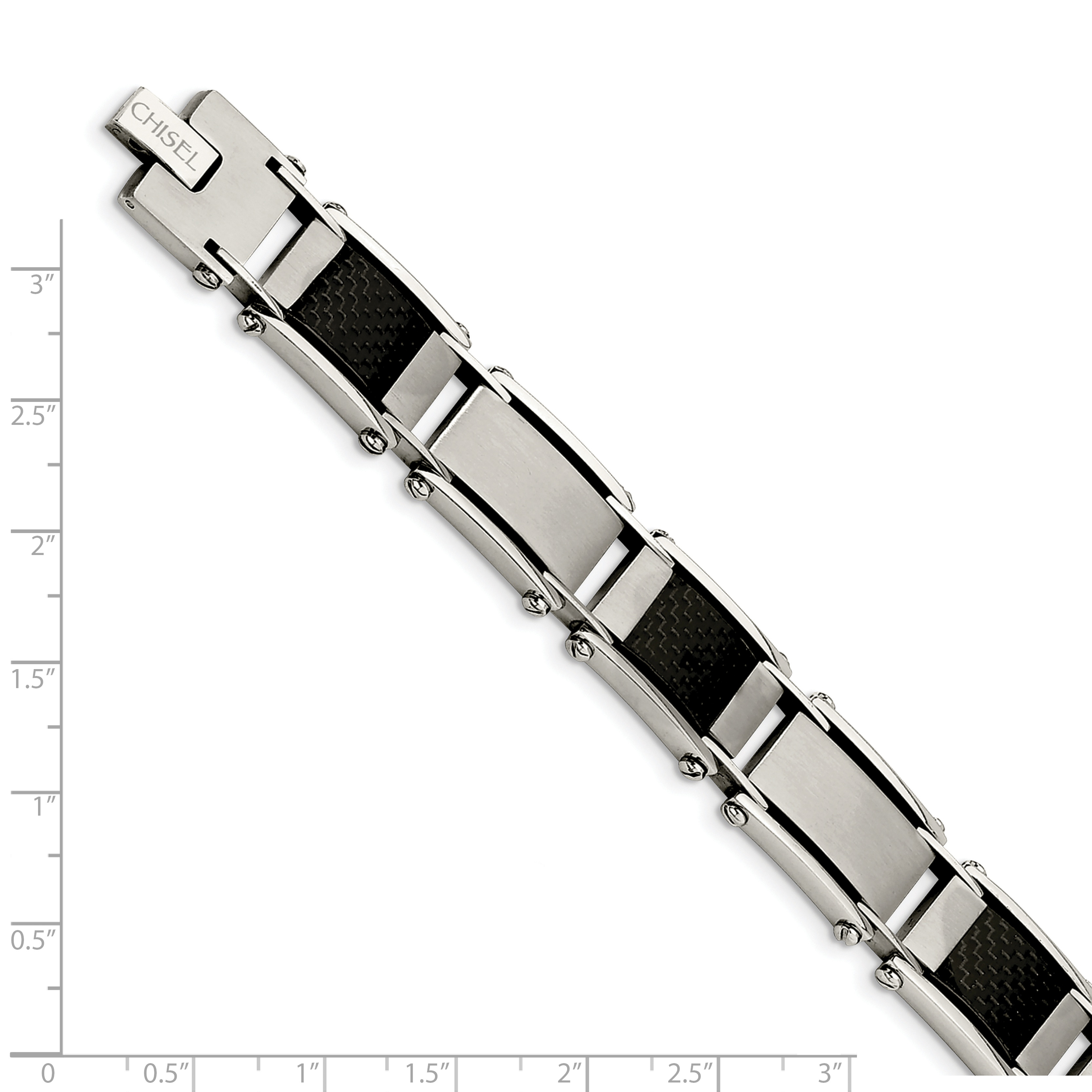 Primal Steel Stainless Steel Brushed and Black Carbon Fiber Inlay 8.75in Bracelet