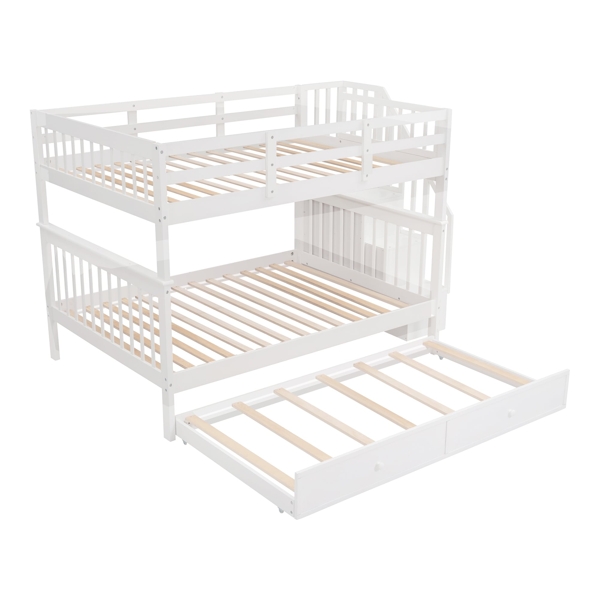 Nestfair  Full over Full Bunk Bed with Twin size Trundle White