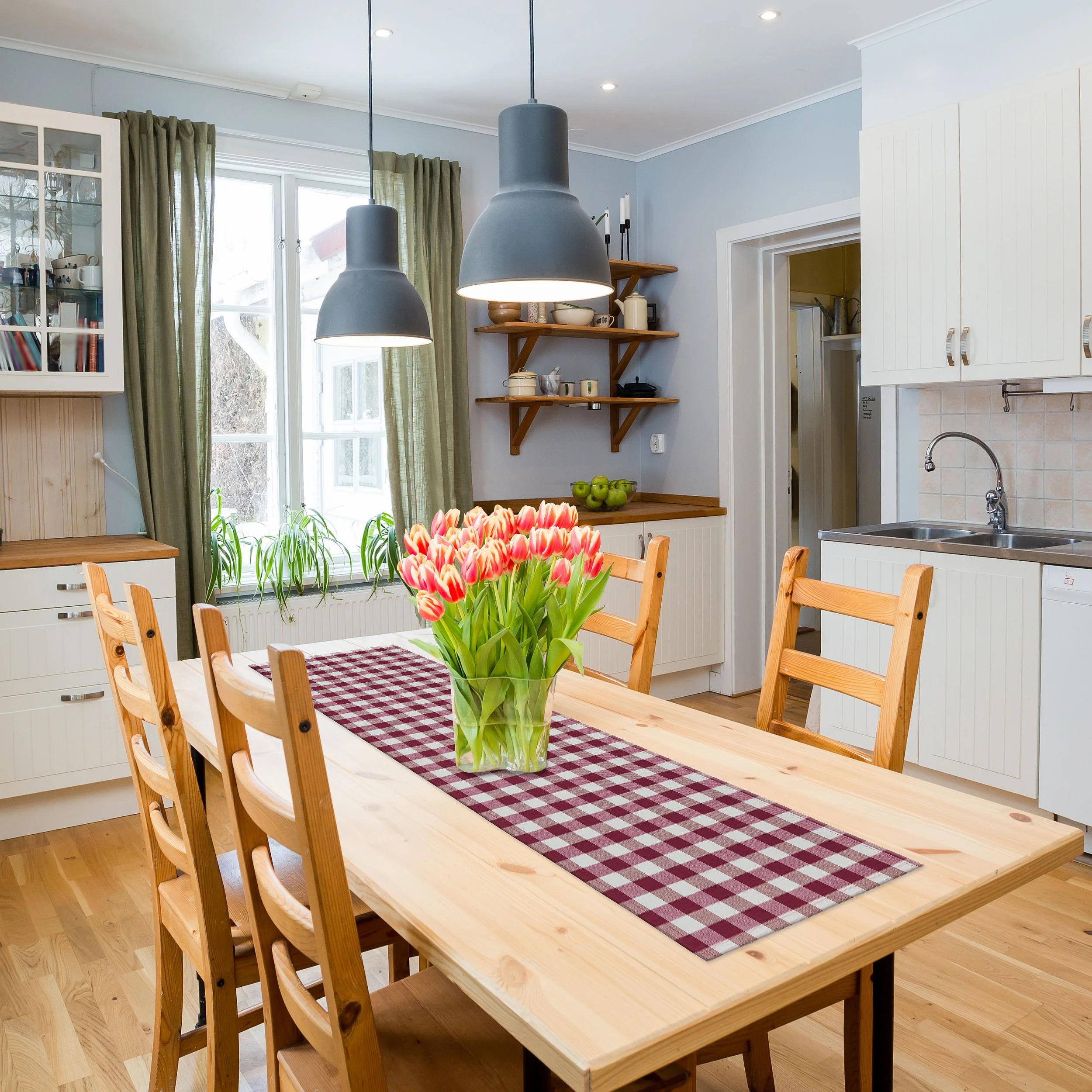 Buffalo Check Plaid Table Runner - Burgundy - 13-in x 36-in