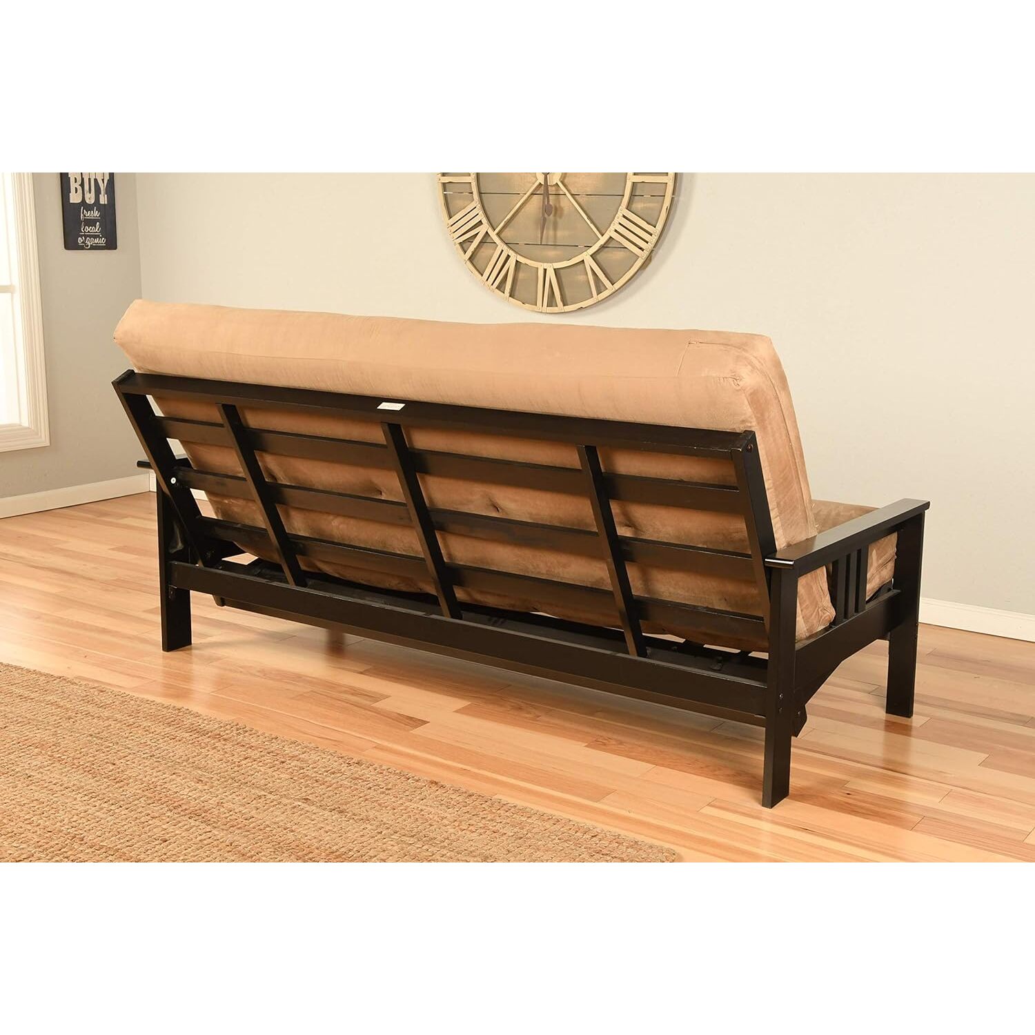 Maykoosh Eclectic Exclusivity Futon Frame-Black Finish-Linen Aqua Mattress