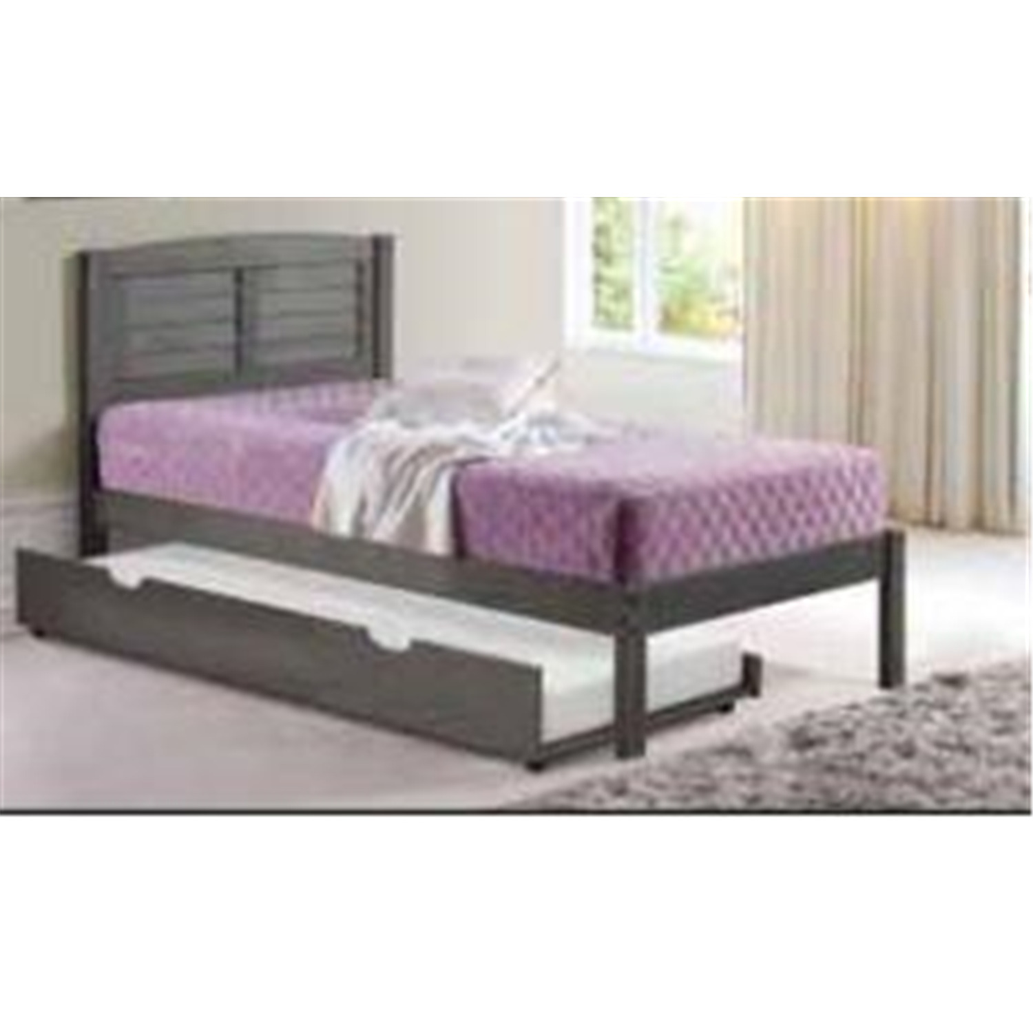 Donco Kids Louver Full Soild Wood Panel Bed with Trundle in Antique Gray