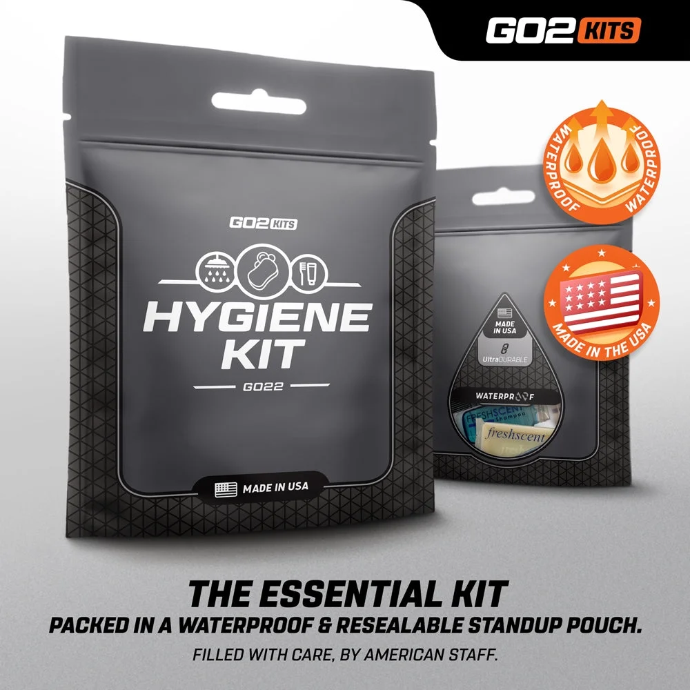 Go2Kits 100-PACK Hygiene Toiletry Travel PPE Kits for Travel, Business & Charity with Reusable Toothbrush, Bath Soap & Other Essential Toiletries