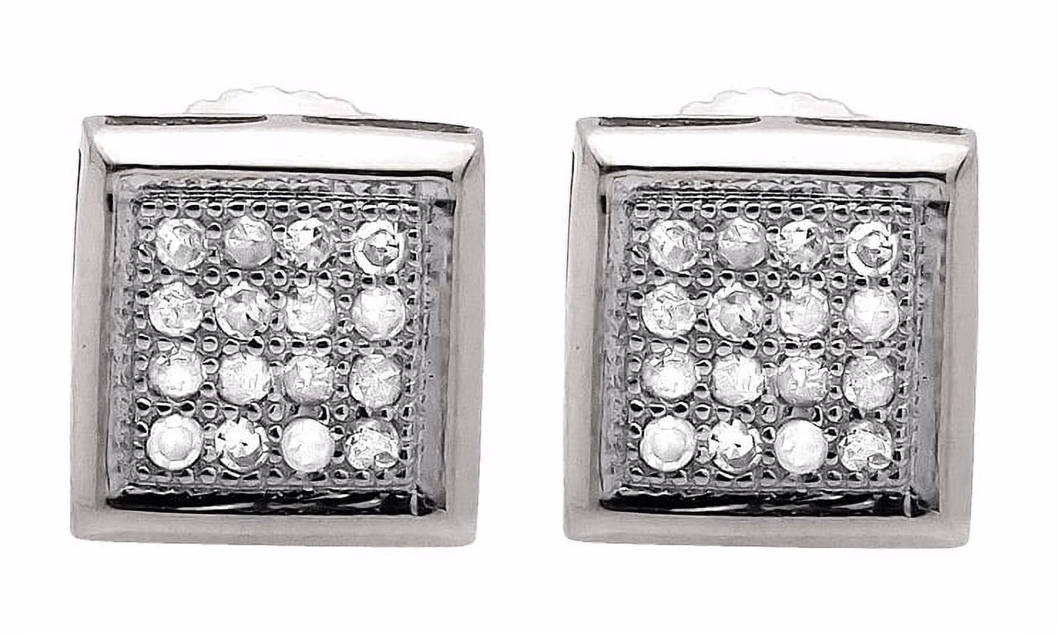 10K White Gold 5MM Square Kite Diamond Stud Earring 0.17ct