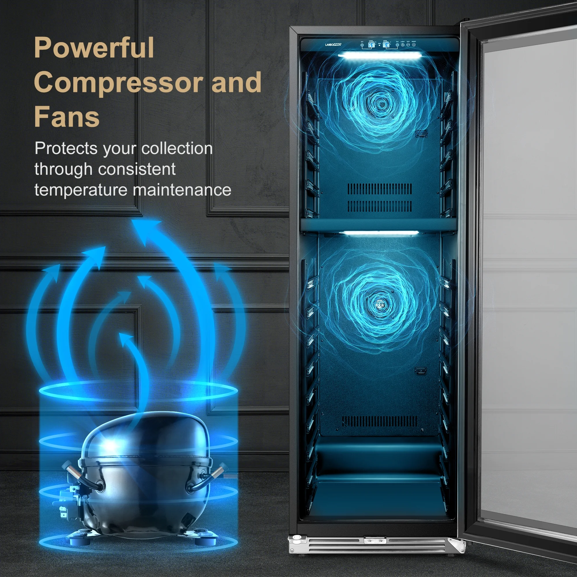 Lanbopro 153 Bottles Dual Zone Seamless Stainless Steel Wine Cooler