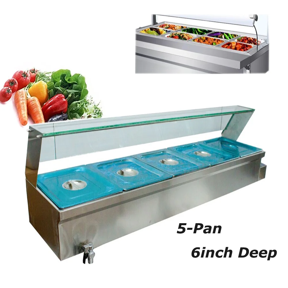 TECHTONGDA Buffet Food Warmer Stainless Steel Bain Marie Buffet Countertop 5 Pan Electric Steam Heater 6