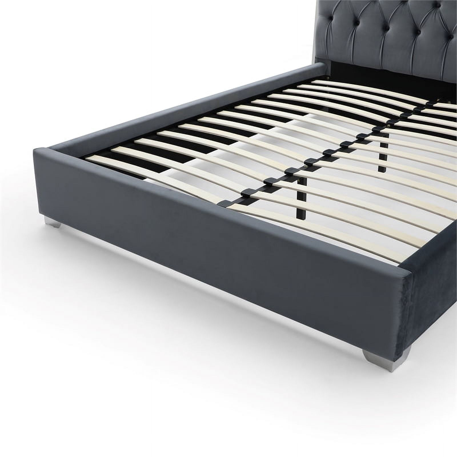 Better Home Products Sophia Velvet King Bed with Silver Metal Frame in Gray