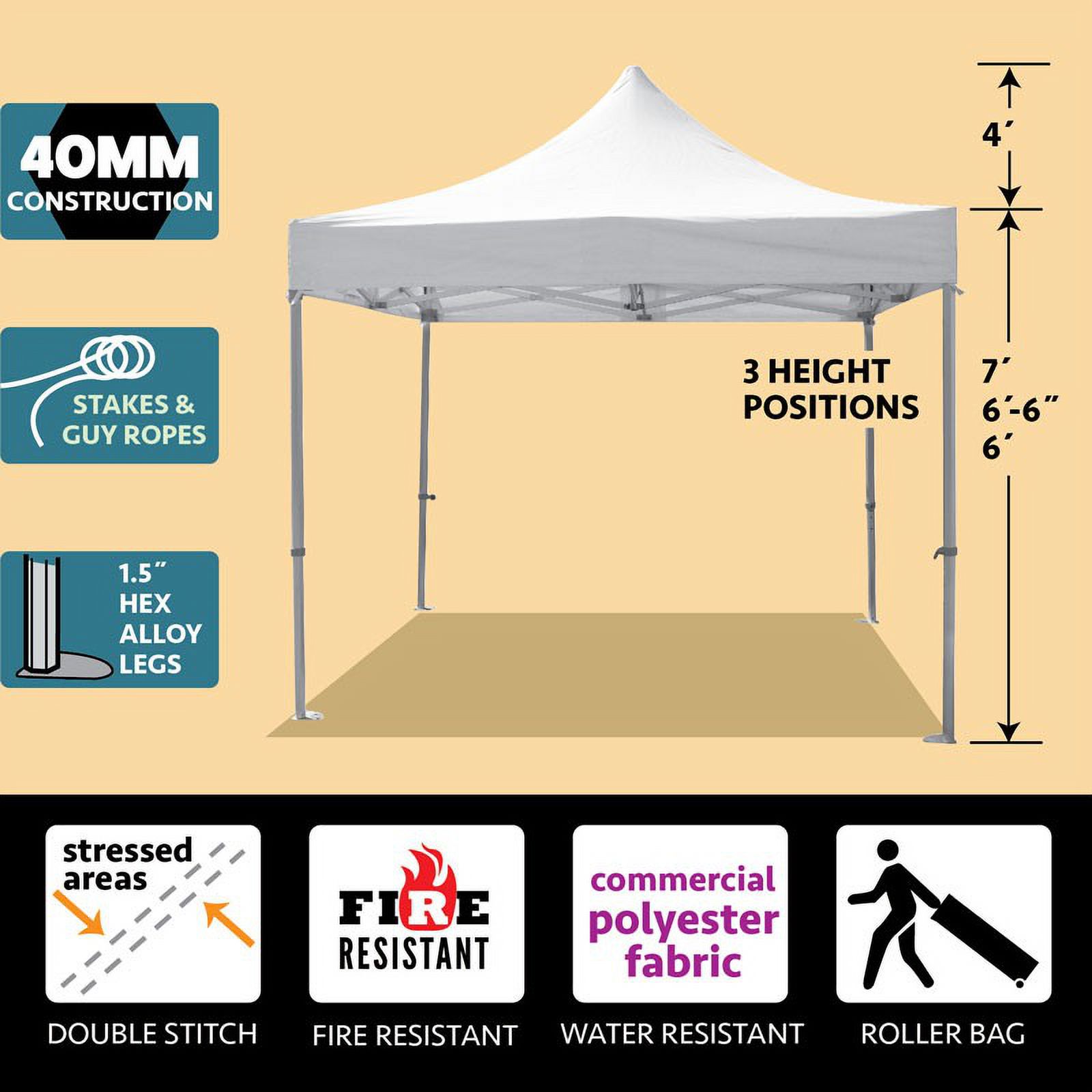 TentandTable Speedy Pop-up Party Tent 40mm, White, 10 ft x 10 ft