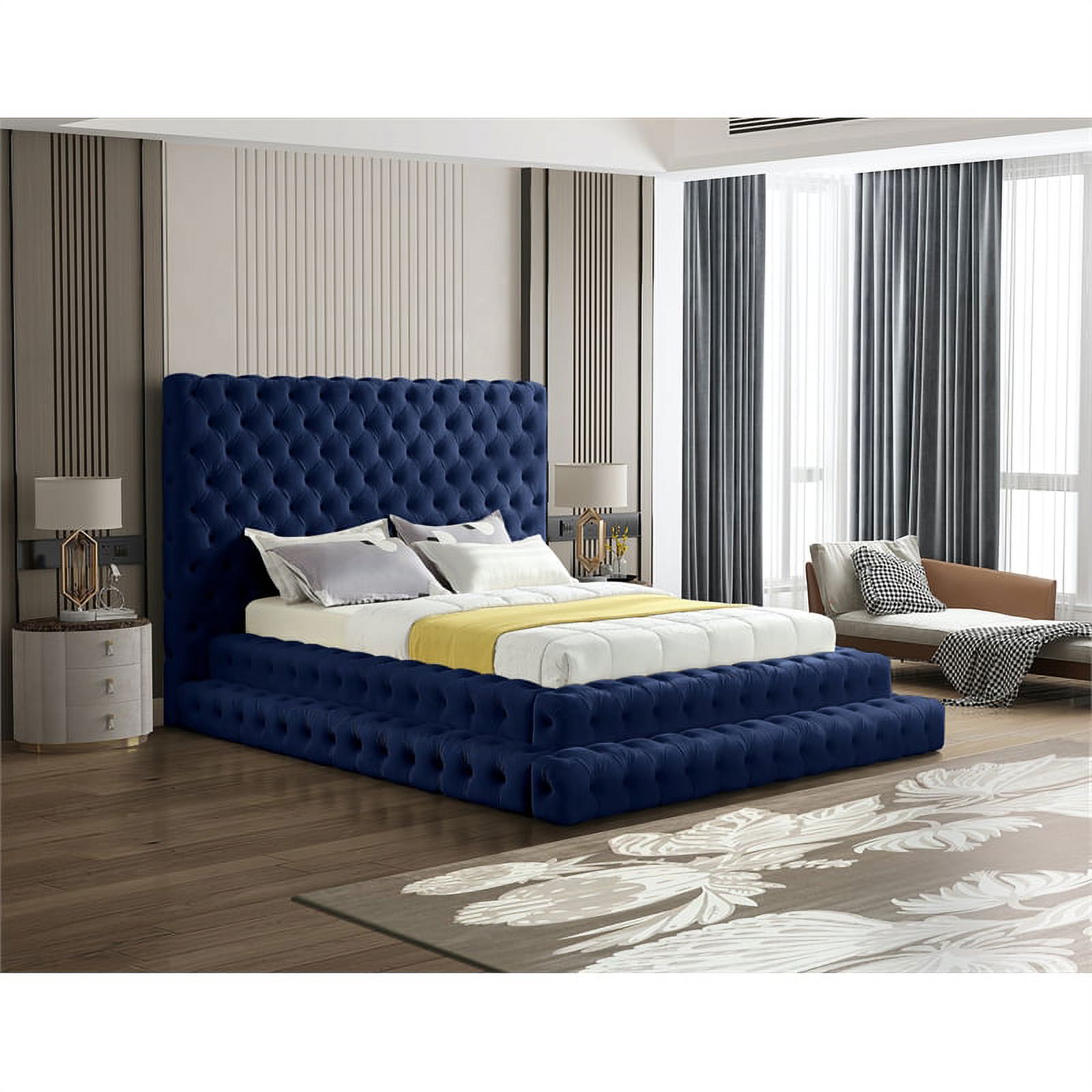 Meridian Furniture Revel Navy Velvet Queen Bed