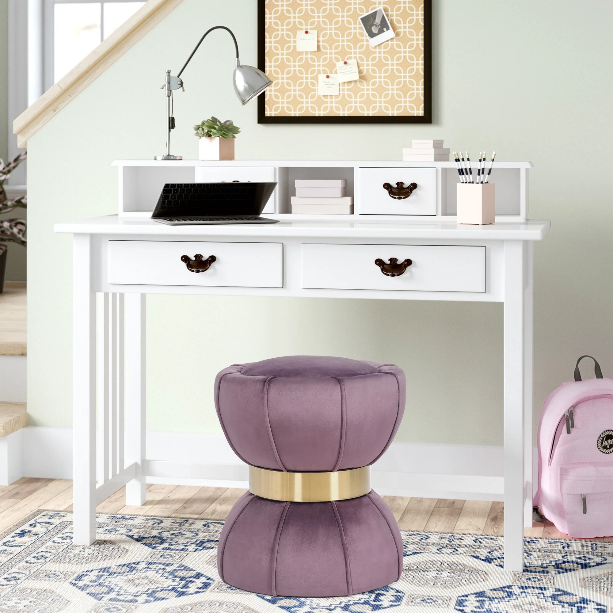 Joveco Vanity Stool Chair,Modern Foot Stool Ottoman,Home Multifunctional Luxury Ottoman For Living Room and Bedroom,Purple