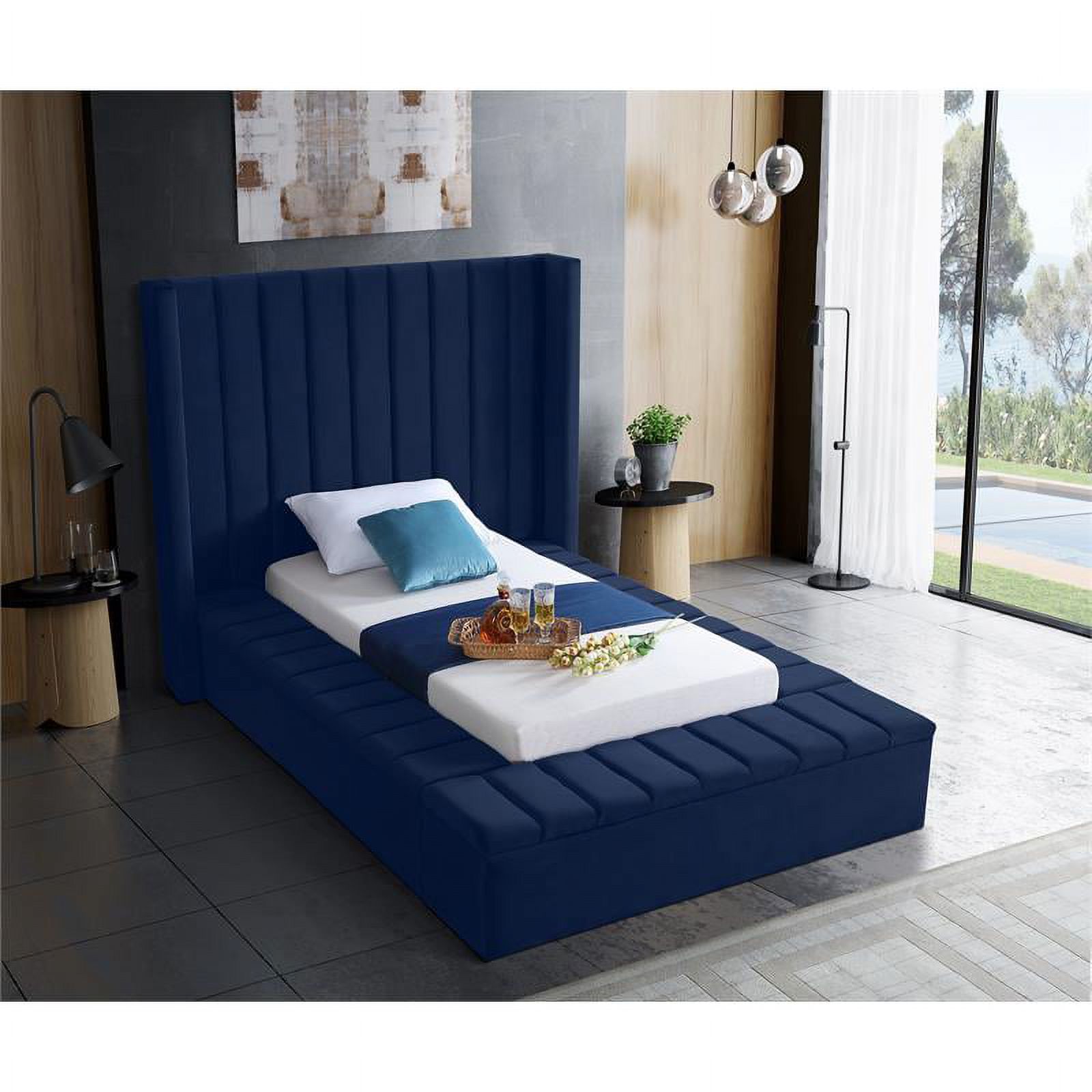 Meridian Furniture Kiki Solid Wood and Velvet Twin Bed in Navy