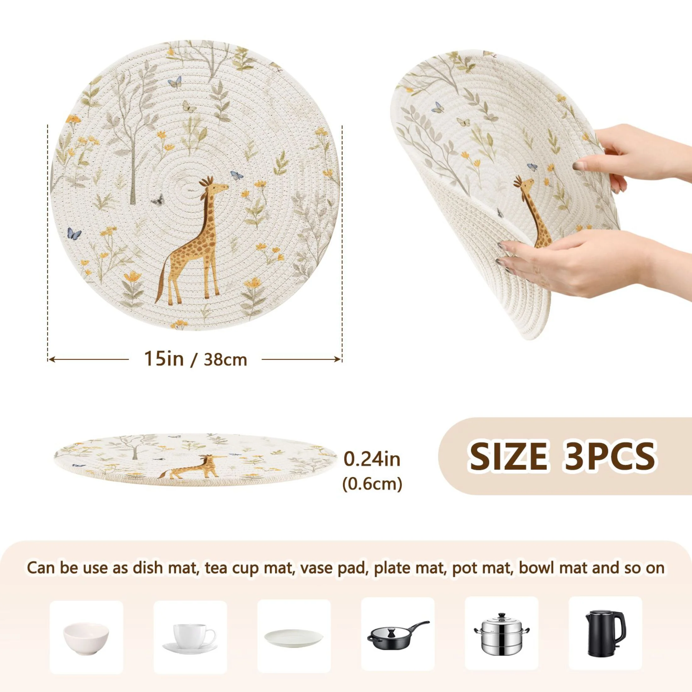 Giraffe in Trees 3 PCs Pot Holders Trivets Kitchen 15