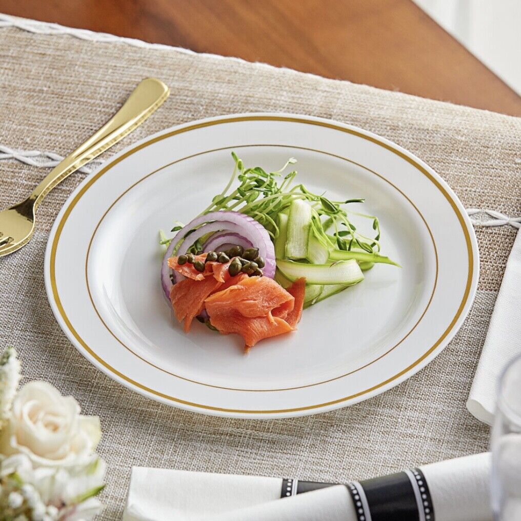 Prime Disposable Gold Trim Plastic Party Plates 9'' and 6'' Heavy Duty Plates