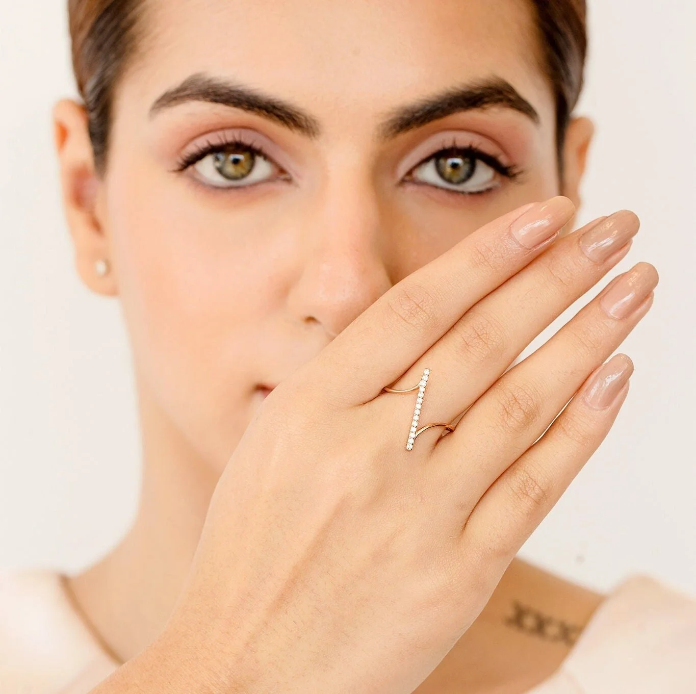 Diamond Sold Gold Bar Ring, Elegant Rose Gold Ring, Real Diamond Fashion Ring, Handmade Yellow Gold Ring