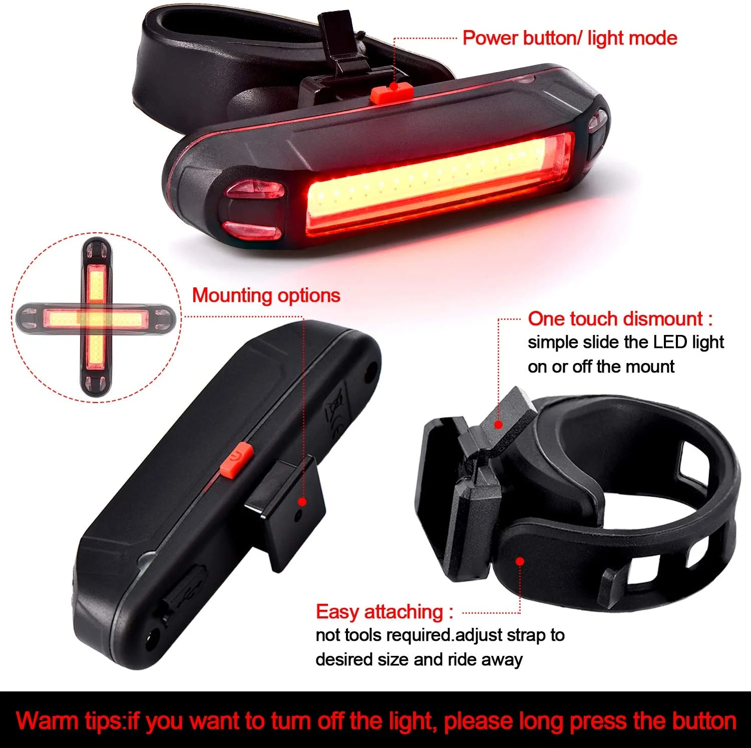 4 Pieces Bike Rear Tail Light USB Rechargeable Bicycle Taillight Ultra Bright Bicycle LED Safety Light Waterproof Cycling Taillight 7 Light Modes for Road Mountain Bike