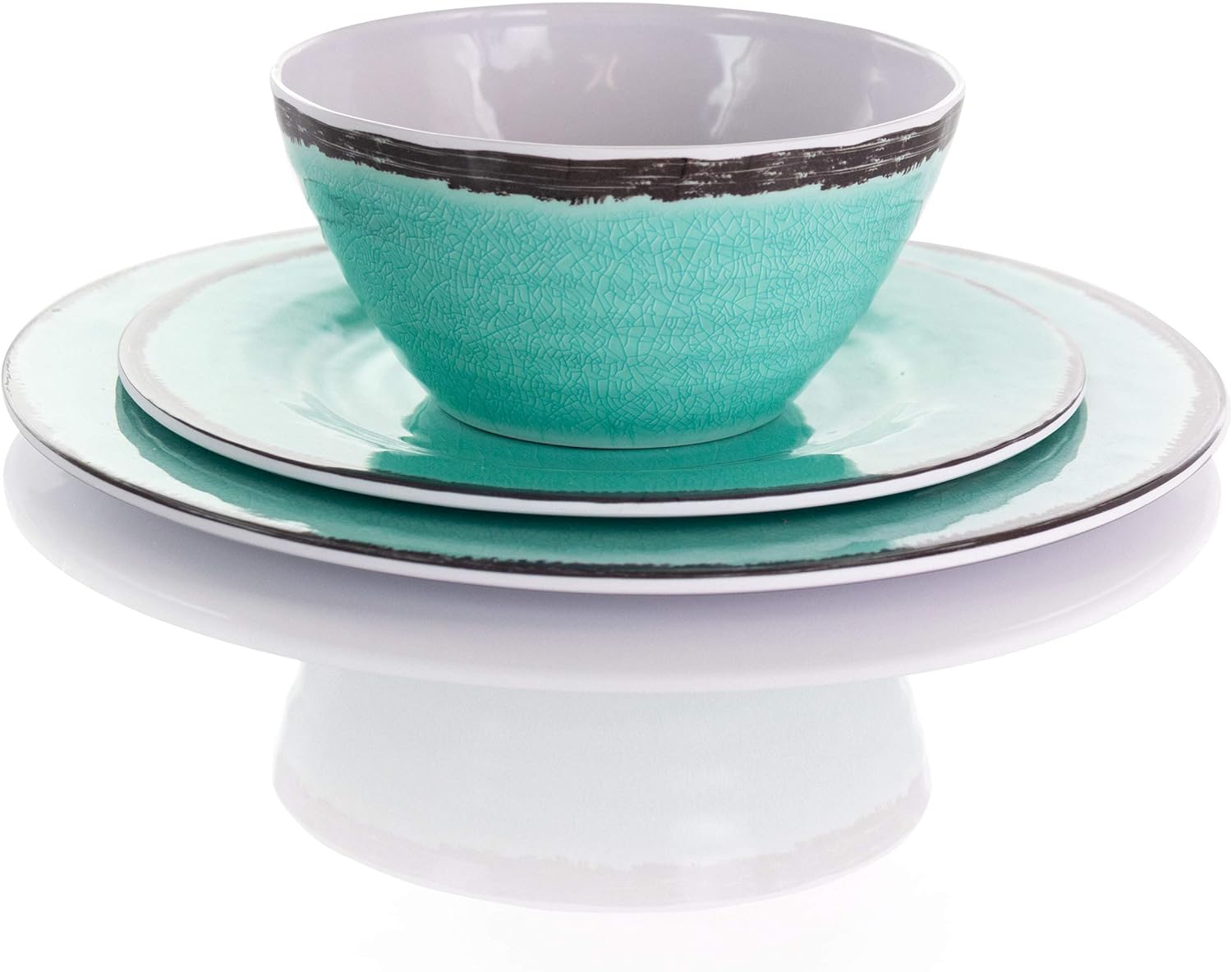 Lightweight Dinnerware Set, 12 Piece, Turquoise And Dark Trim