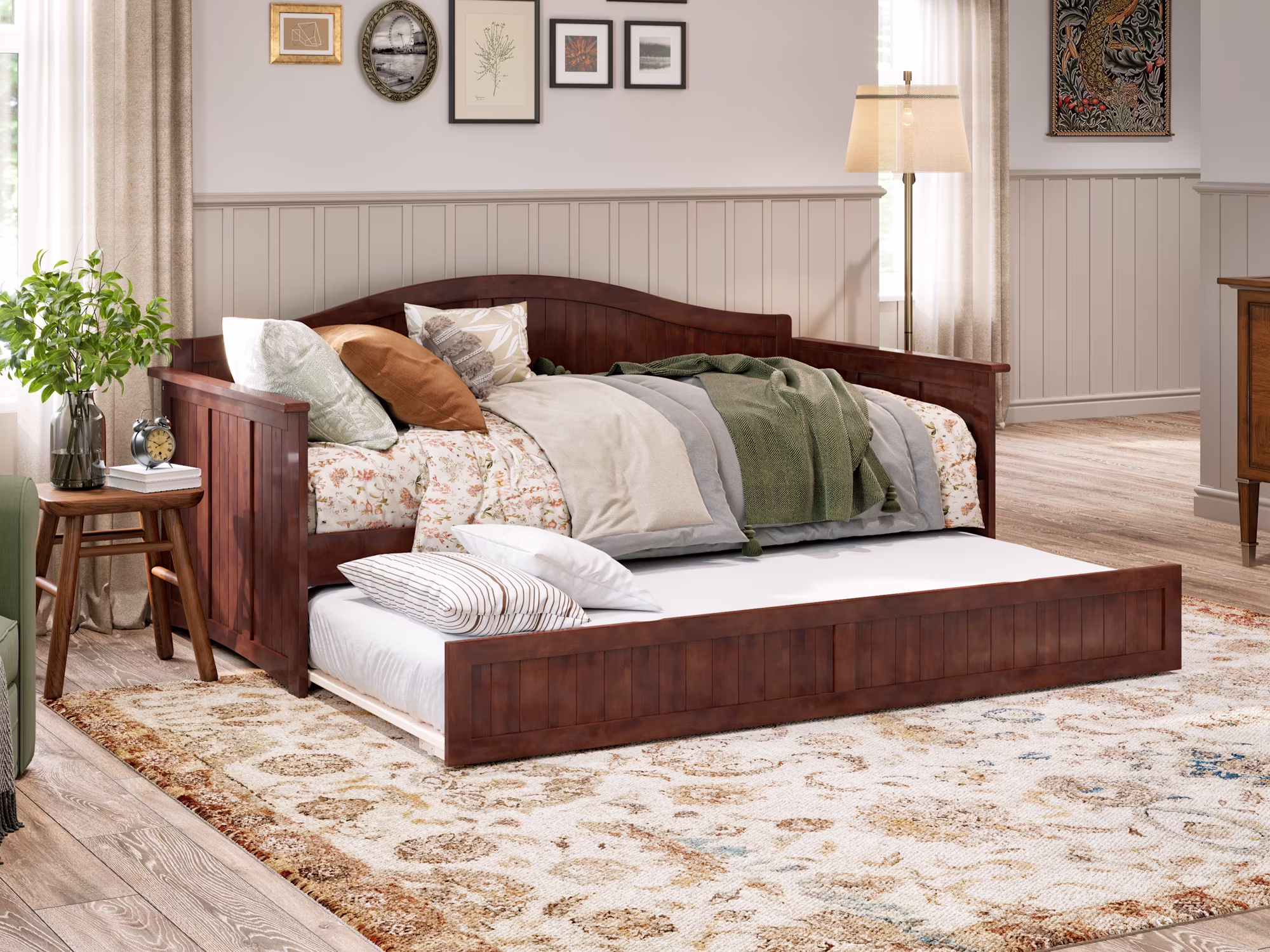 AFI Nantucket Wood Twin Size Daybed Frame with Twin Trundle Walnut