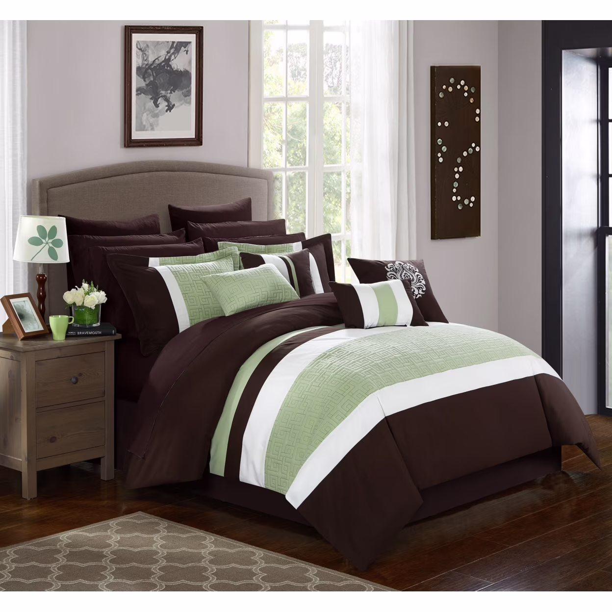 16 Piece Pisaro Complete bedroom in a bag Pinch Contemporary embroidered and quilted Comforter Set