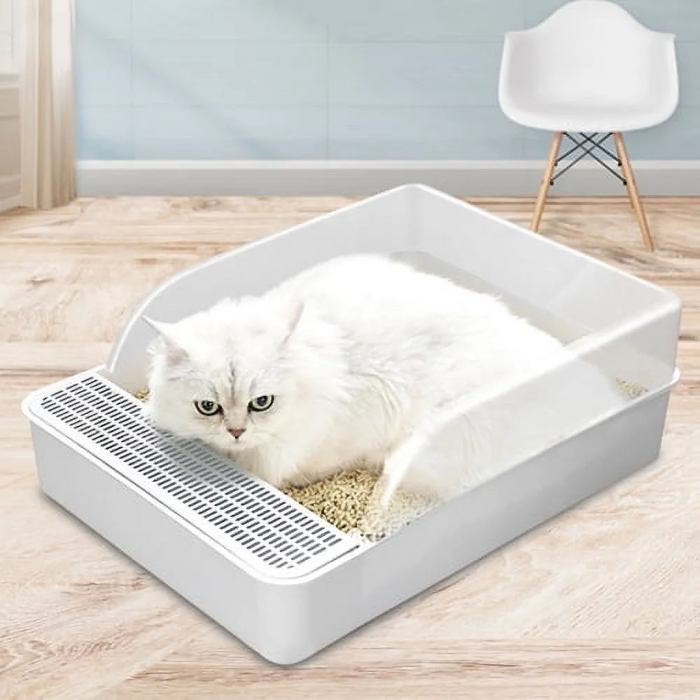Schnappi Spacious 20-Inch Open Cat Litter Box with Snap-On Fence - Easy-to-Clean, Extra Large Size for Cats of All Ages