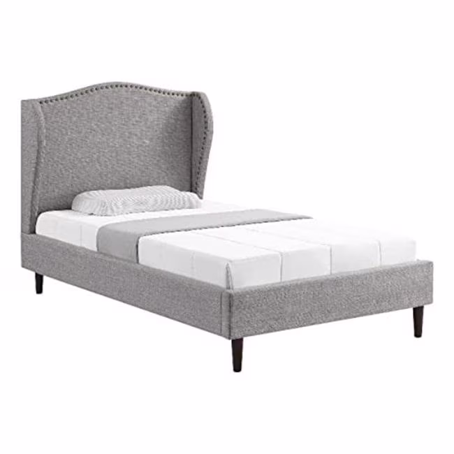 Adelyne Linen Platform Bed for Unisex, Grey - Full Size