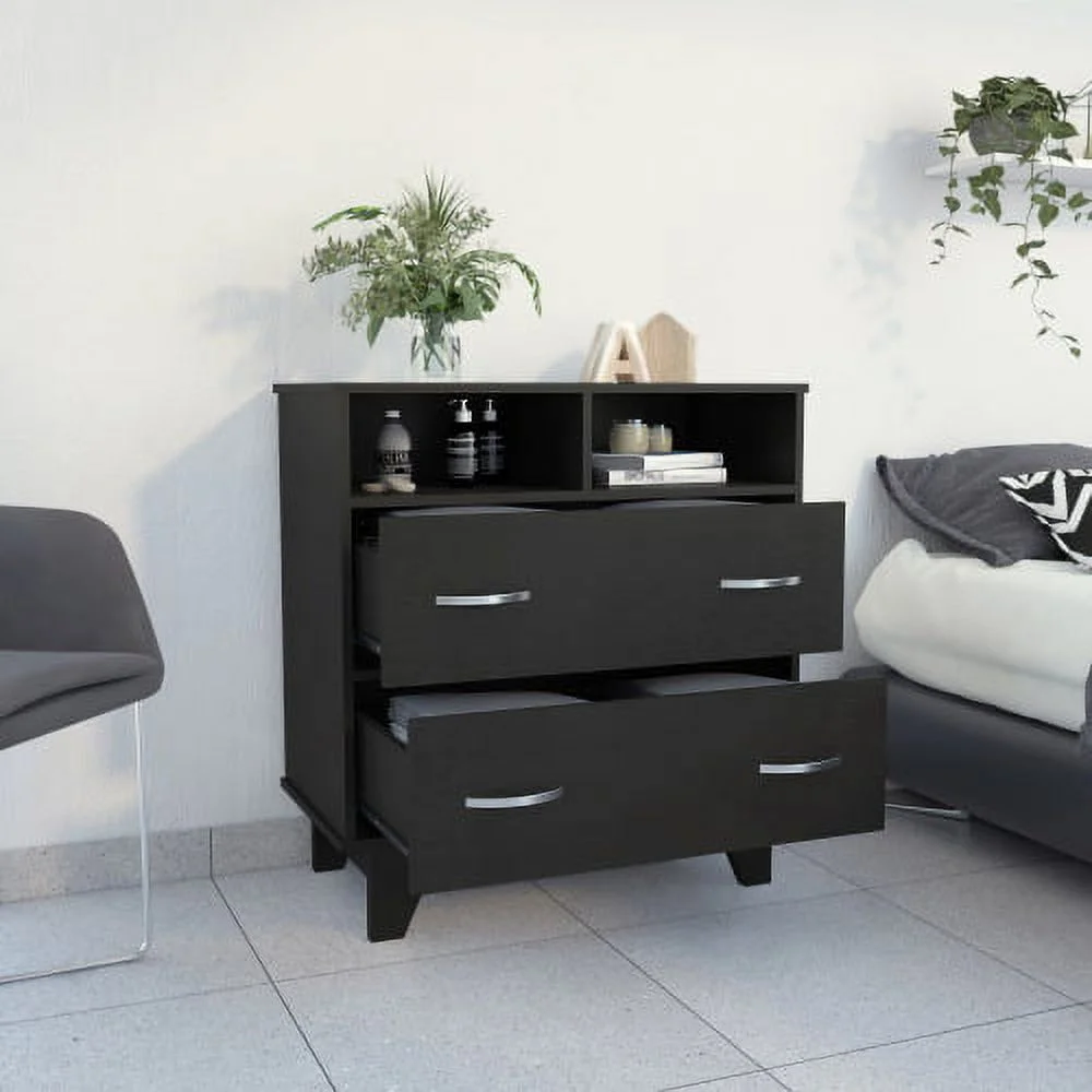 2-Drawer 2-Shelf Dresser Black Wengue