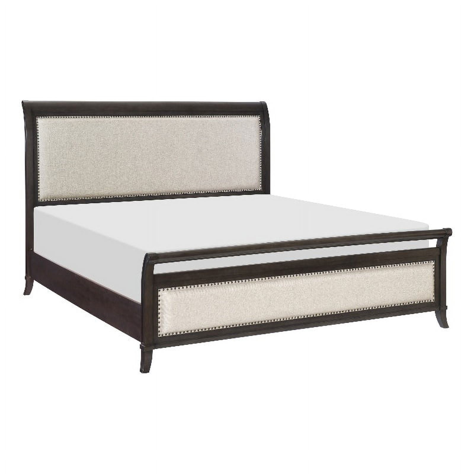 Lexicon Hebron CKing Bed with Upholstered Headboard in Dark Cherry/Beige