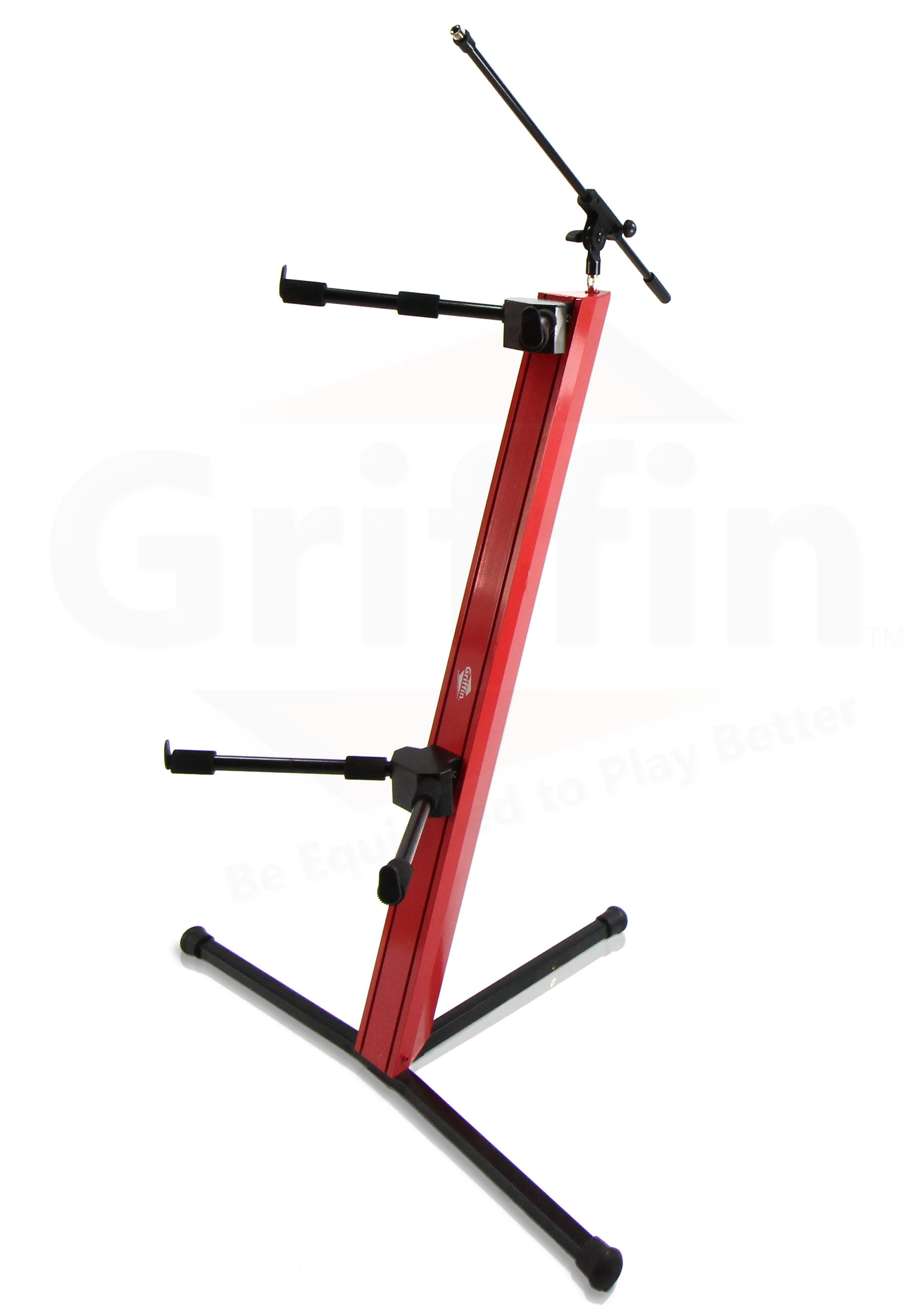 Griffin 2-Tier Column Piano Keyboard Stand with Mic Boom Arm & Double Sliding Mounting Arms - Red Tower Base with Adjustable Height Mounts Turntables, DJ Gear, Studio Synthesizer, Audio Gear