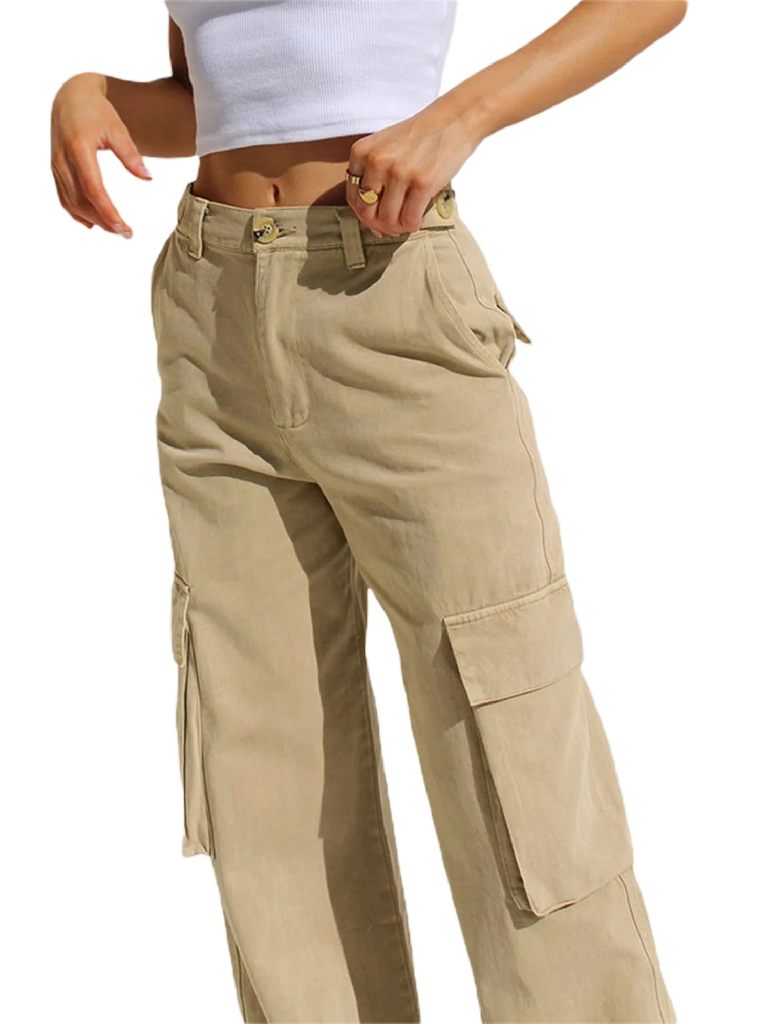 Women's Casual Cargo Pants High Waist Wide Leg Slim Fit Trousers Multi Pocket Jogging Pants