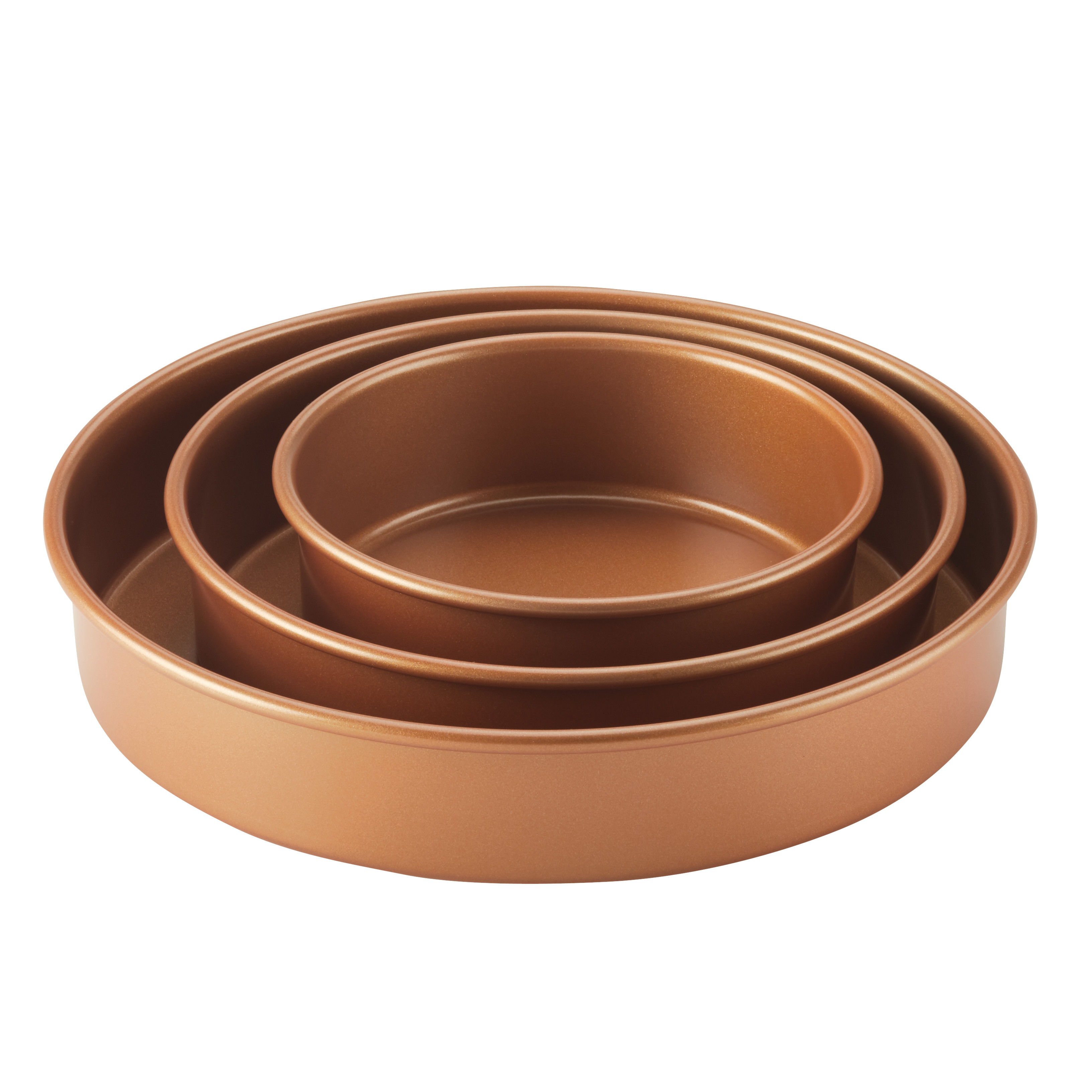 Ayesha Bakeware Round Cake Pan Set, 3-Piece, Copper