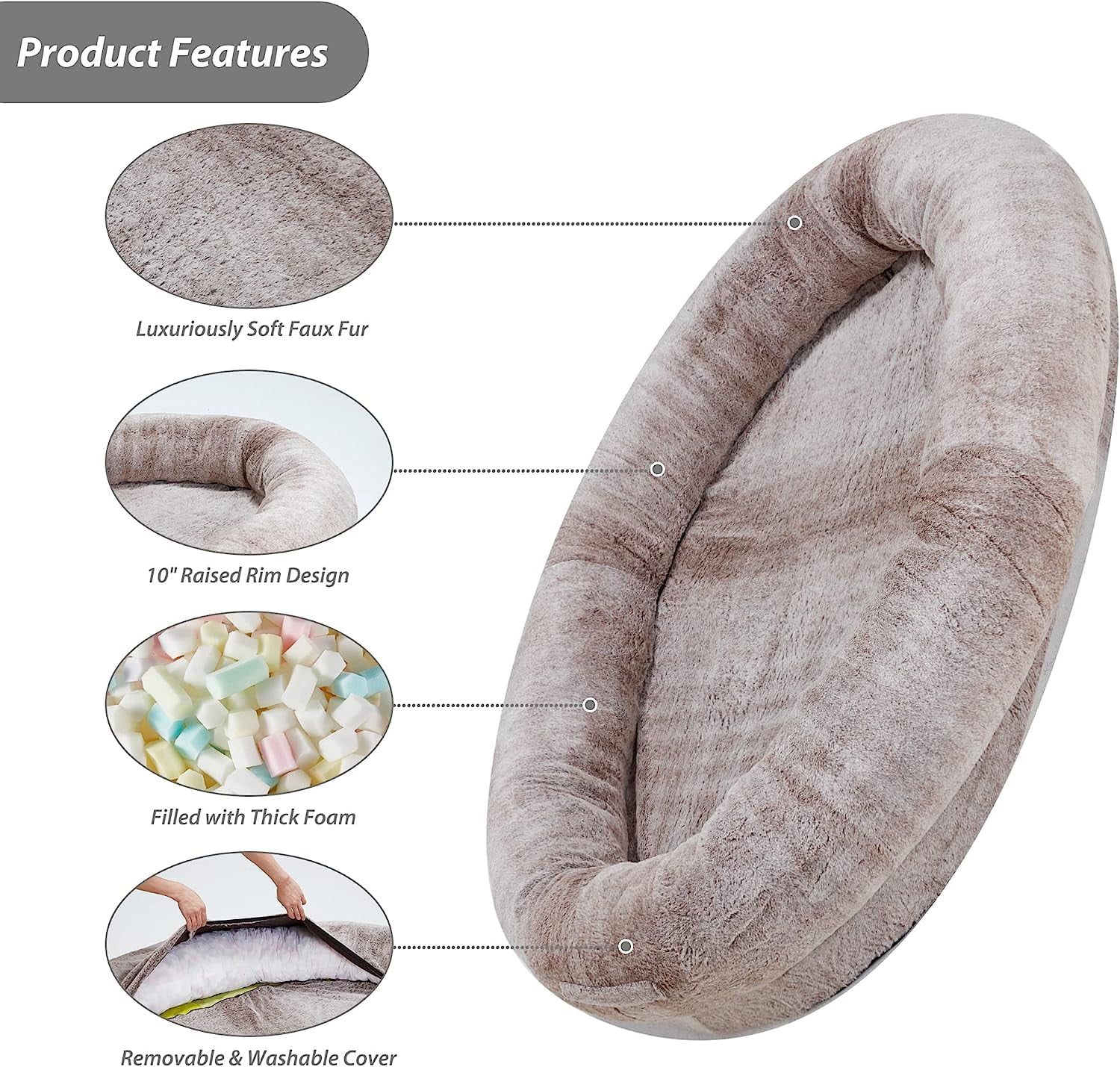 Large Human Dog Bed Bean Bag Bed for Humans Giant Beanbag Dog Bed with Blanket for People, Families, Pets (Brown)