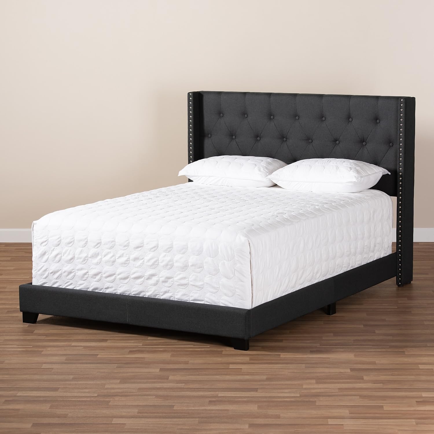 Fabric Tufted Queen Bed In Charcoal Grey