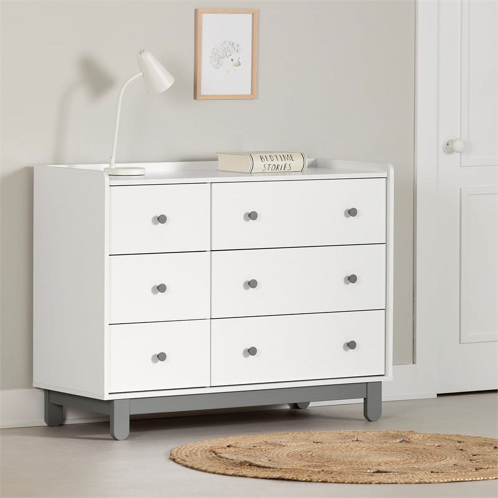 Pemberly Row Modern 6-Drawer Double Dresser Soft Gray and White